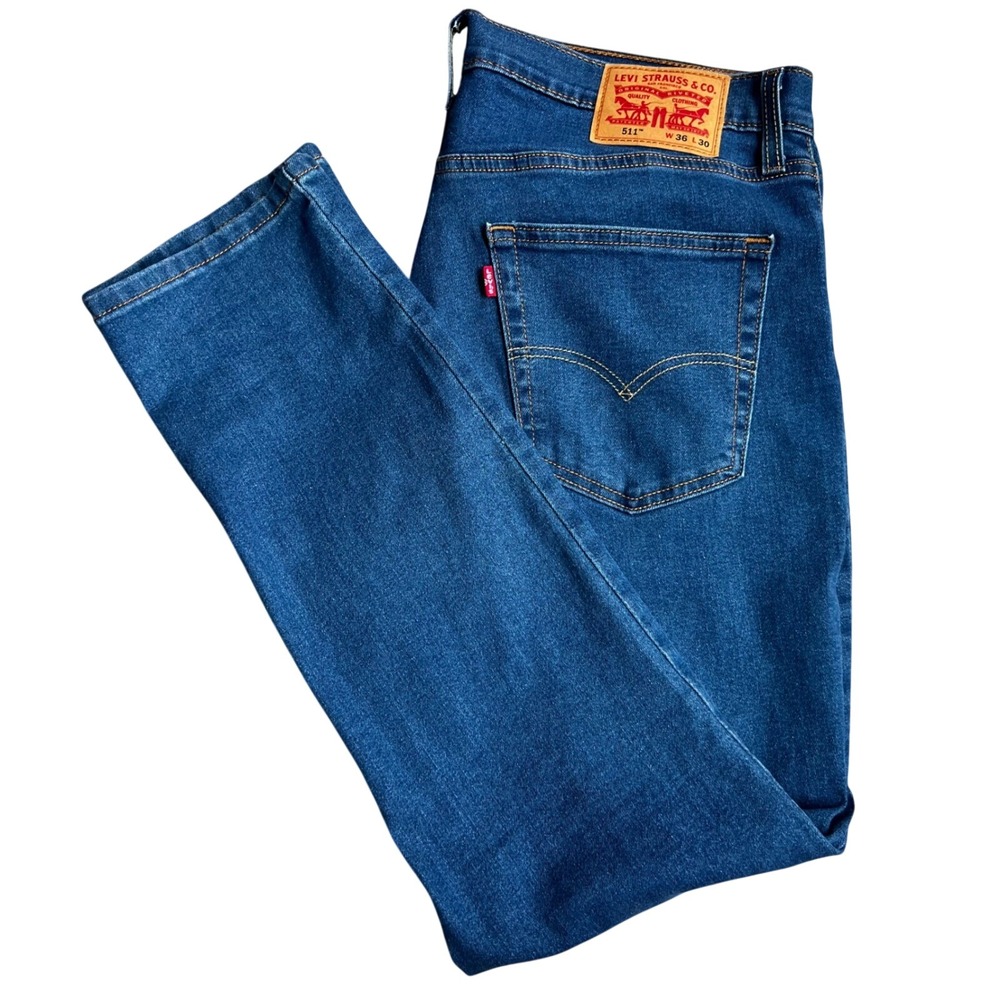 Levi's 511 Slim Fit Jeans Mens 36x30 Blue Denim Stretch Pants Medium Wash 877